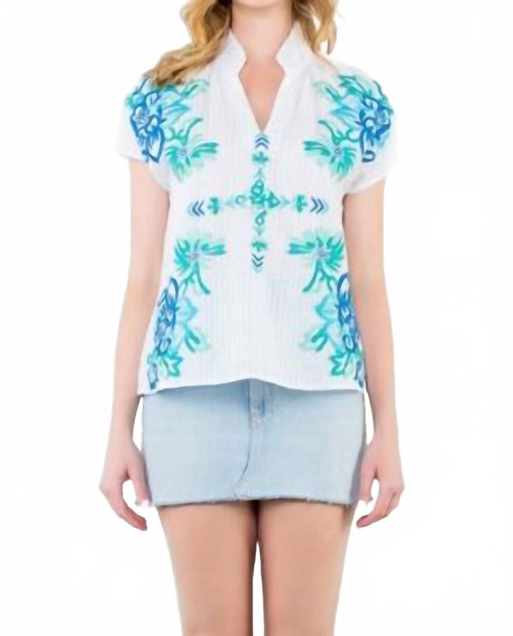 NEW THML women's floral embroidered top in white